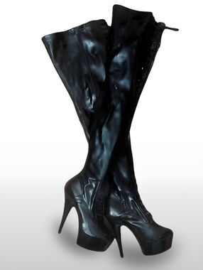 NEW Pleaser Adore 3020 Black Patent Thigh High Platform Boots Size 7